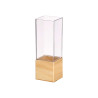 VASO ACRILICO QUADRADO BASE MADEIRA 10X10X30CM