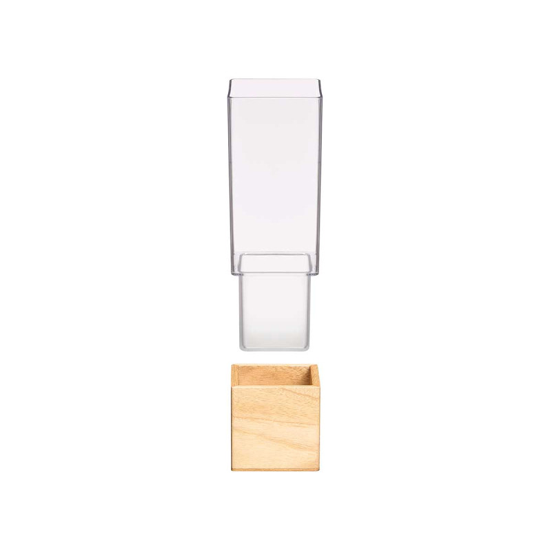 JARRON ACRILICO CUADRADO BASE MADERA 10X10X30CM