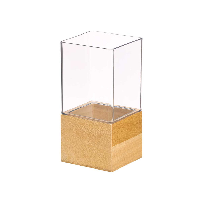 VASO ACRILICO QUADRATO BASE LEGNO 12X12X25CM