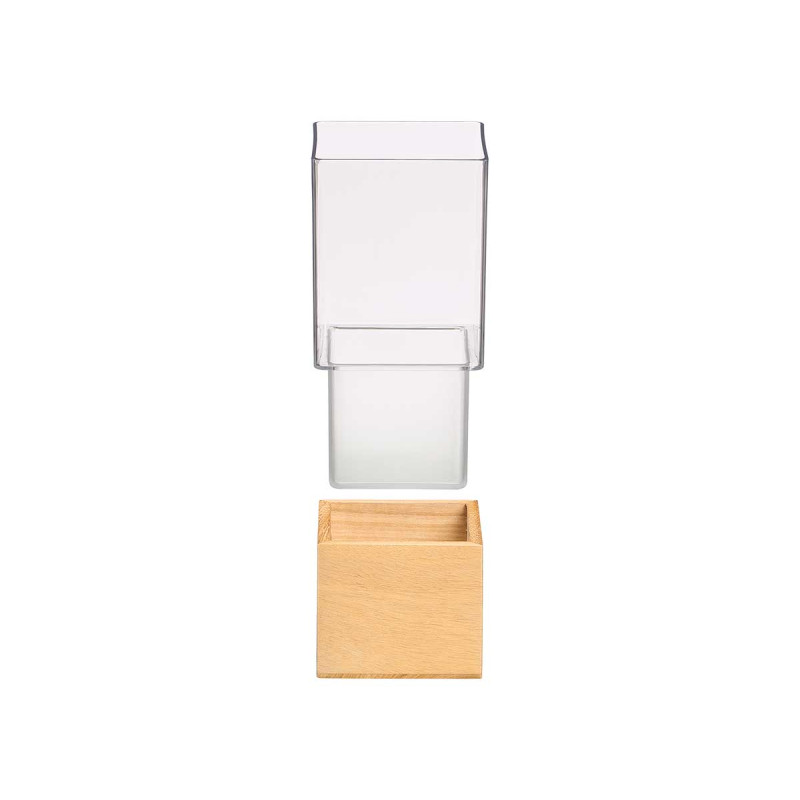 SQUARE ACRYLIC VASE WOODEN BASE 12X12X25CM