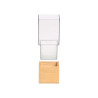 VASO ACRILICO QUADRADO BASE MADEIRA 12X12X25CM