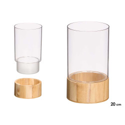 JARRON ACRILICO CILINDRICO BASE MADERA 12X12X20CM