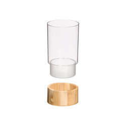 VASO CILINDRICO ACRILICO BASE LEGNO 12X12X20CM