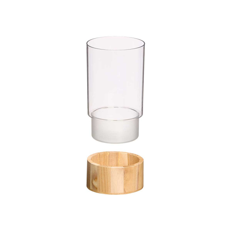 VASE ACRYLIQUE CYLINDRIQUE BASE BOIS 12X12X20CM