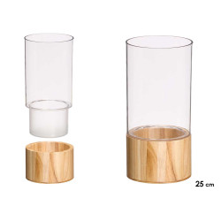 VASO CILINDRICO ACRILICO BASE LEGNO 12X12X25CM