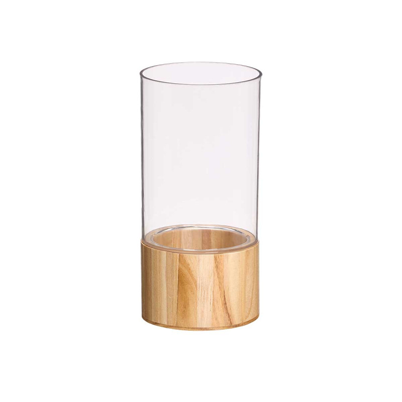 JARRON ACRILICO CILINDRICO BASE MADERA 12X12X25CM