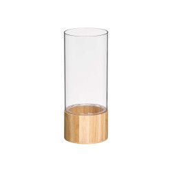 VASO CILINDRICO ACRILICO BASE MADEIRA 12X12X30CM