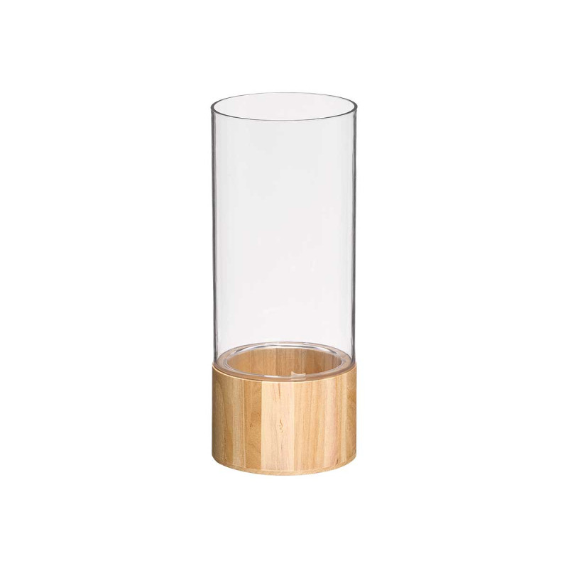 VASO CILINDRICO ACRILICO BASE LEGNO 12X12X30CM