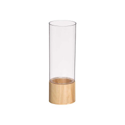 VASE ACRYLIQUE CYLINDRIQUE BASE BOIS 10X10X30CM
