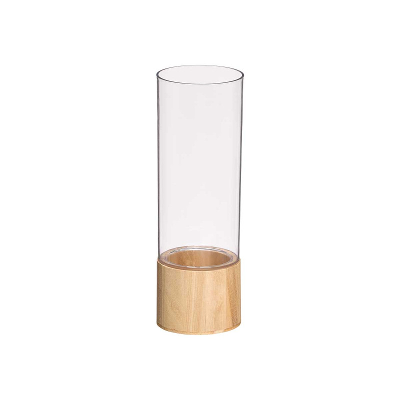 JARRON ACRILICO CILINDRICO BASE MADERA 10X10X30CM