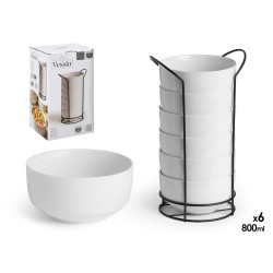 SET 6 BOL REDONDO LISO PORCELANA SOPORTE 800ML