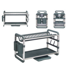 ÉGOUTTOIR 2 NIVEAUX ALUMINIUM GRIS