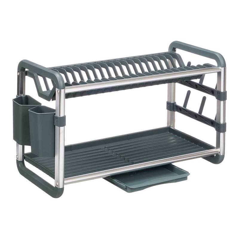 ÉGOUTTOIR 2 NIVEAUX ALUMINIUM GRIS