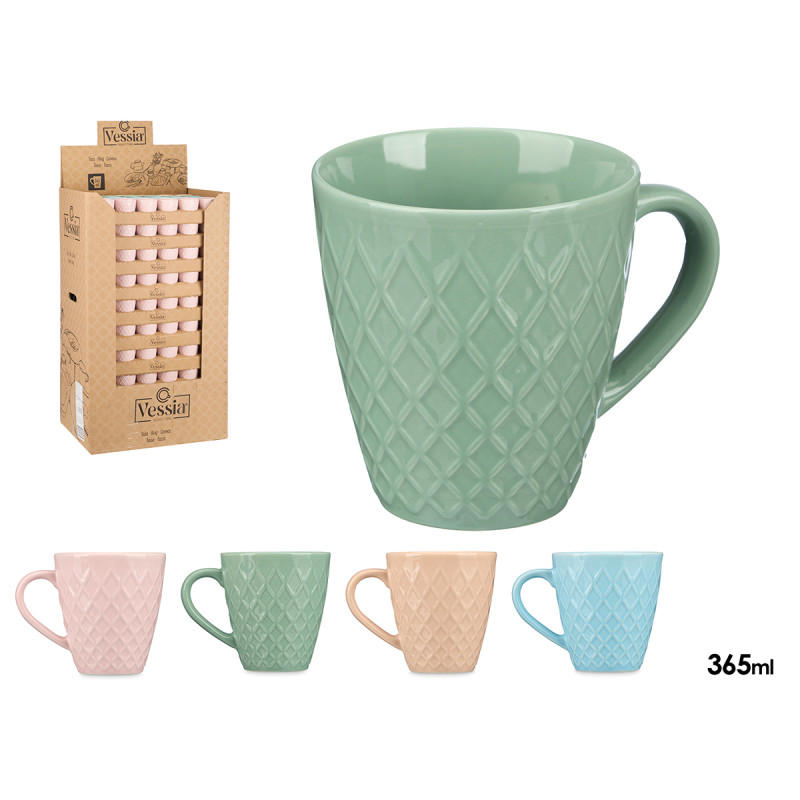 TAZA CERAMICA DIAMANTE 9CM COL PASTEL SURT 4 365ML