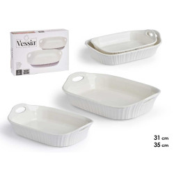 SET 2 RECTANGULAR BAKING PLATE OPEN HANDLE