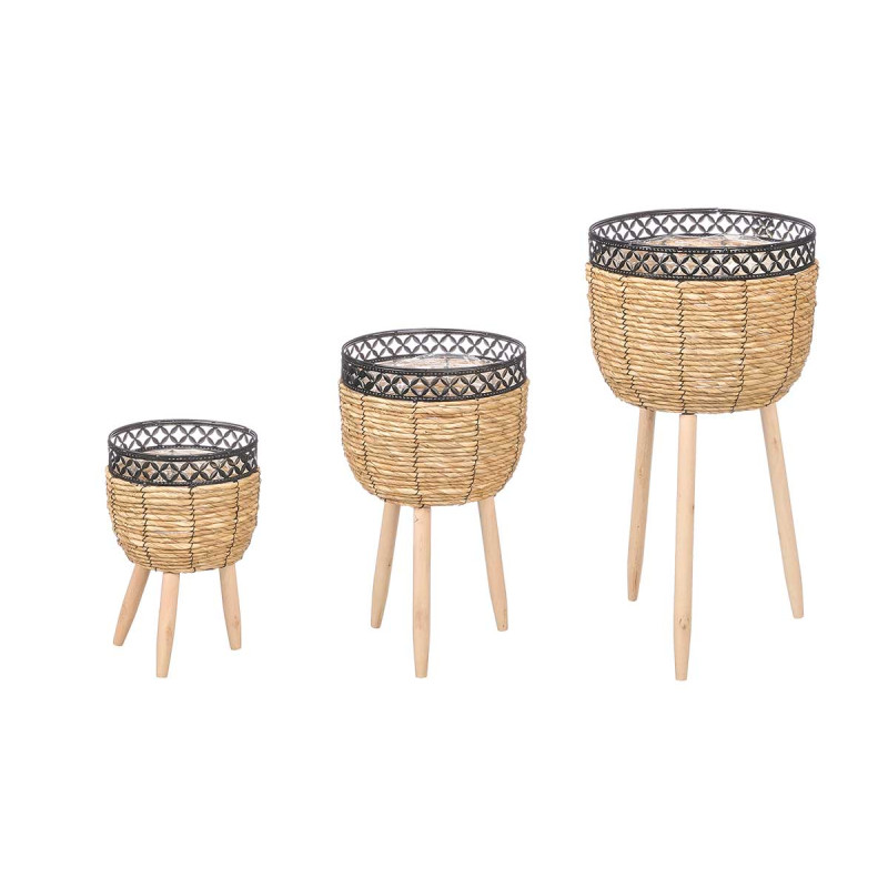 SET 3 CORN DARK PLANTERS LEGS BLACK RIM