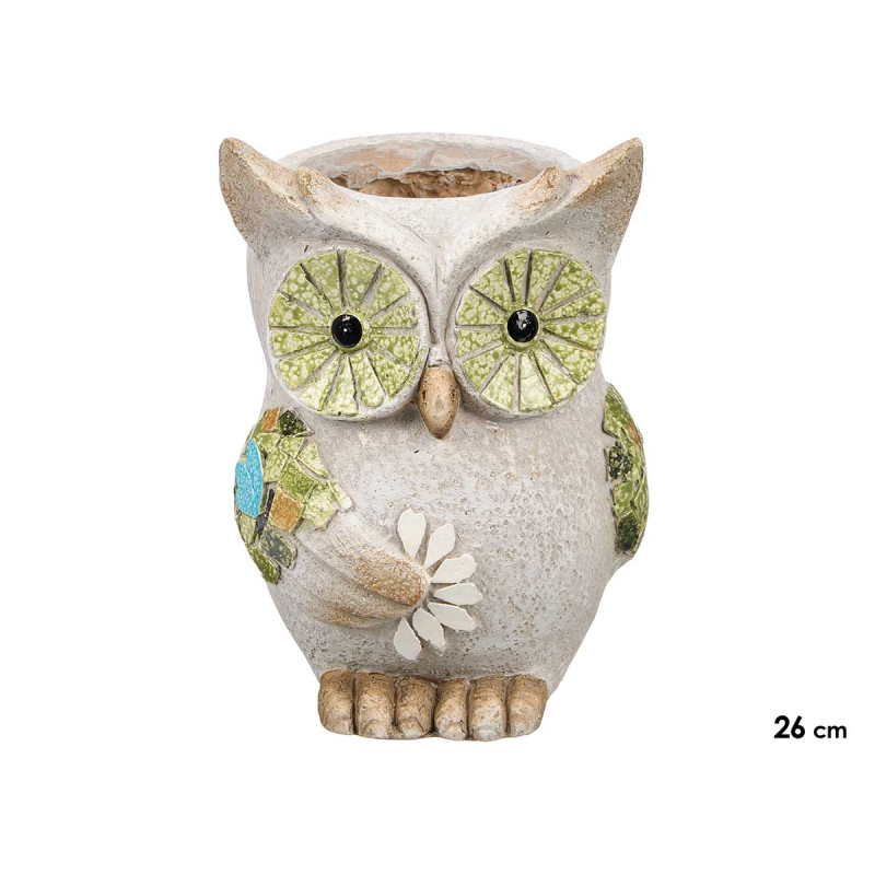 FIGURA MACETERO RESINA BUHO