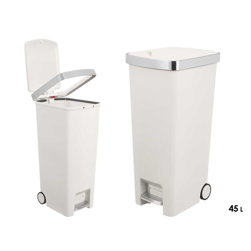 BALDE DO LIXO PEDAL RODAS BRANCO 45L
