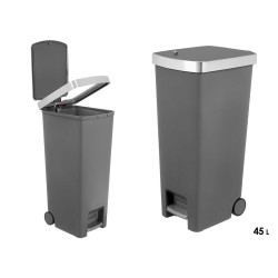 BALDE DO LIXO PEDAL RODAS CINZENTO 45L