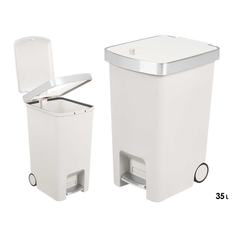 PAPELERA PEDAL RUEDAS BLANCA 35L
