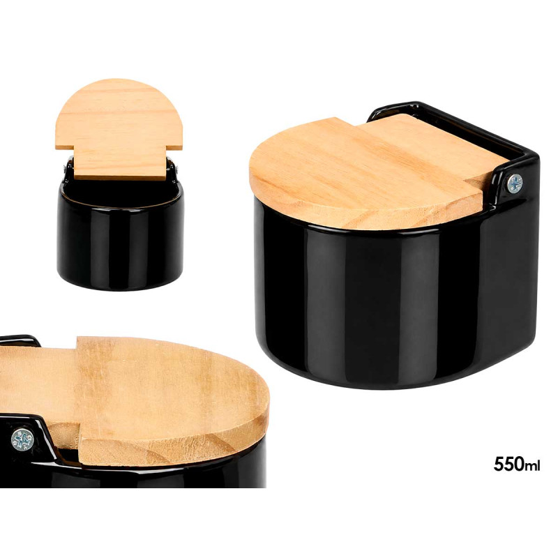 BLACK SEMICIRCULAR SALT SHAKER WITH LID