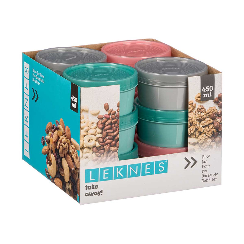 POT PLASTIQUE ROND ASSORTI 3 COUL COUVERCLE TRANSP
