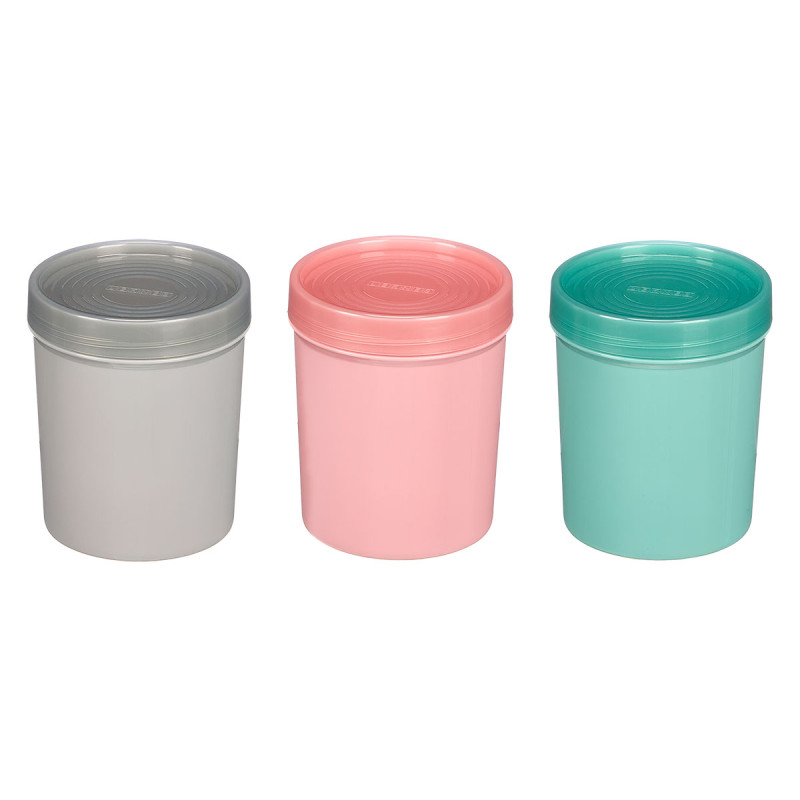 POT PLASTIQUE HAUT ASSORTI 3 COUL COUV TRANSP 10DI