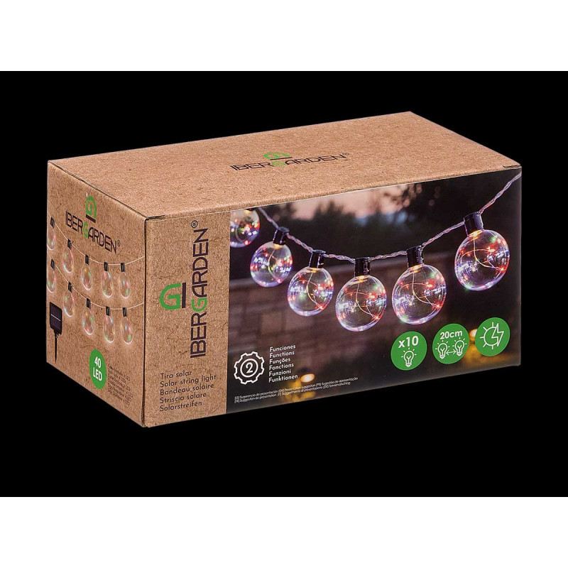 TIRA SOLAR 10 BOMBILLAS GRANDES LUZ MULTICOLOR 