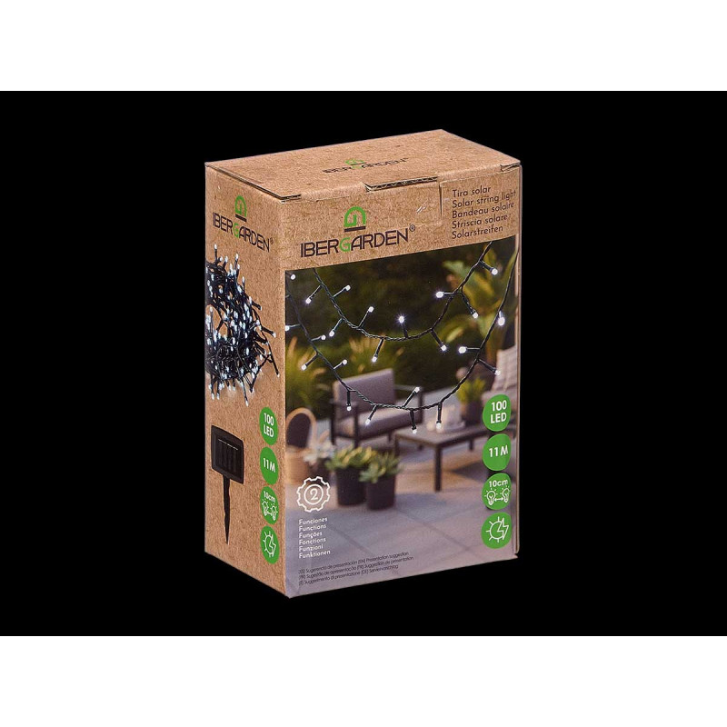 TIRA LUZ SOLAR 11M 100 LED LUZ FRIA