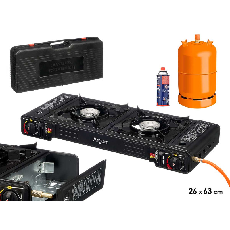 DOUBLE PORTABLE GAS STOVE BLACK 63X26CM