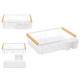 WHITE METAL DISH RACK TRAY BAMBOO HANDLES