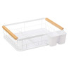 WHITE METAL DISH RACK TRAY BAMBOO HANDLES