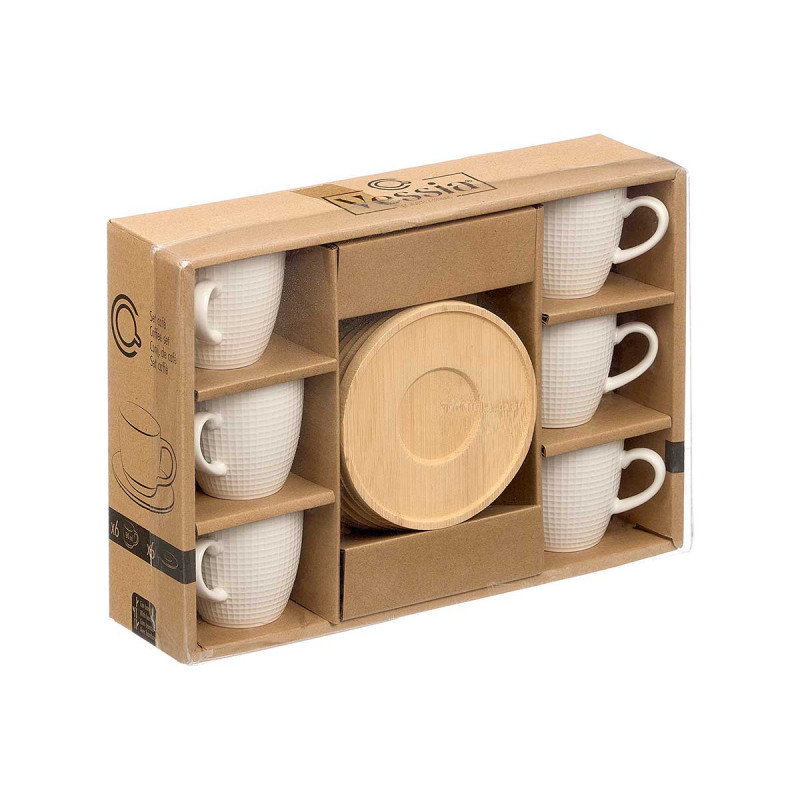 ENSEMBLE 6 TASSES RAYÉES SOUS-TASSE BAMBOU