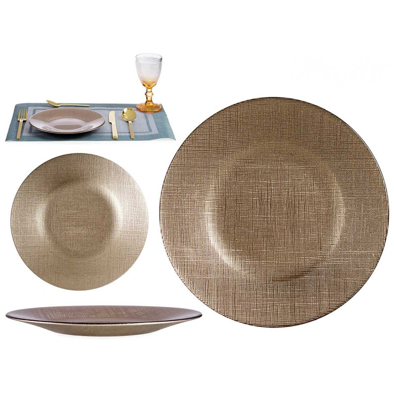 ASSIETTE VERRE 21CM OR VIEILLI