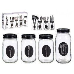 SET 4 PORTA POSATE VETRO CON COPERCHIO METALLO