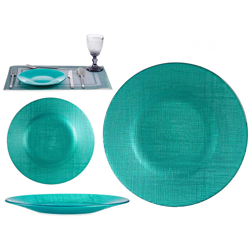 ASSIETTE VERRE 21CM TURQUOISE