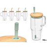 VASO BOROSILICATO ASA TAPA BAMBU SURT 4 COL 900ML