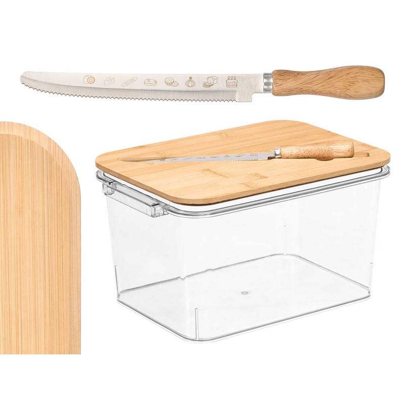 BREAD BOX BAMBOO LID KNIFE