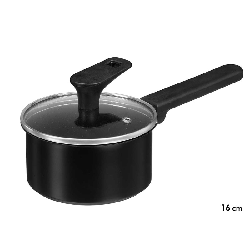 CAZO INDUCCION TAPA CRISTAL 16CM NEGRO