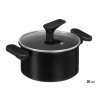CACEROLA INDUCCION TAPA CRISTAL 20CM NEGRO
