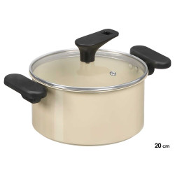 CACEROLA INDUCCION TAPA CRISTAL 20CM CREMA