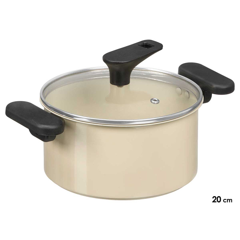 20CM CREAM INDUCTION CASSEROLE GLASS LID