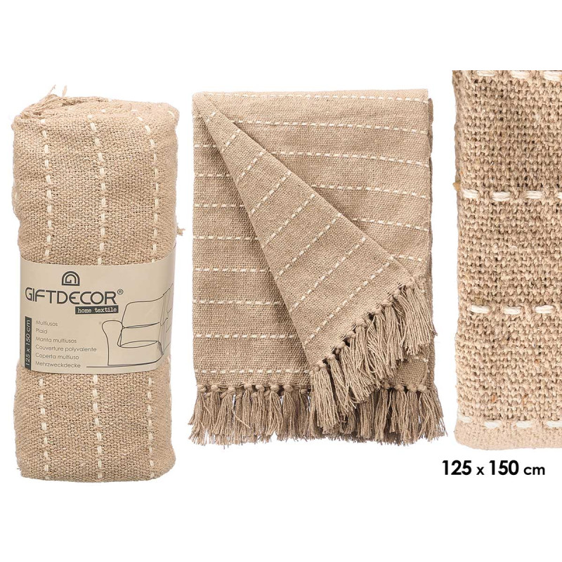 BEIGE STRIPED KNIT MULTI-PUPROSE THROW 125X150CM