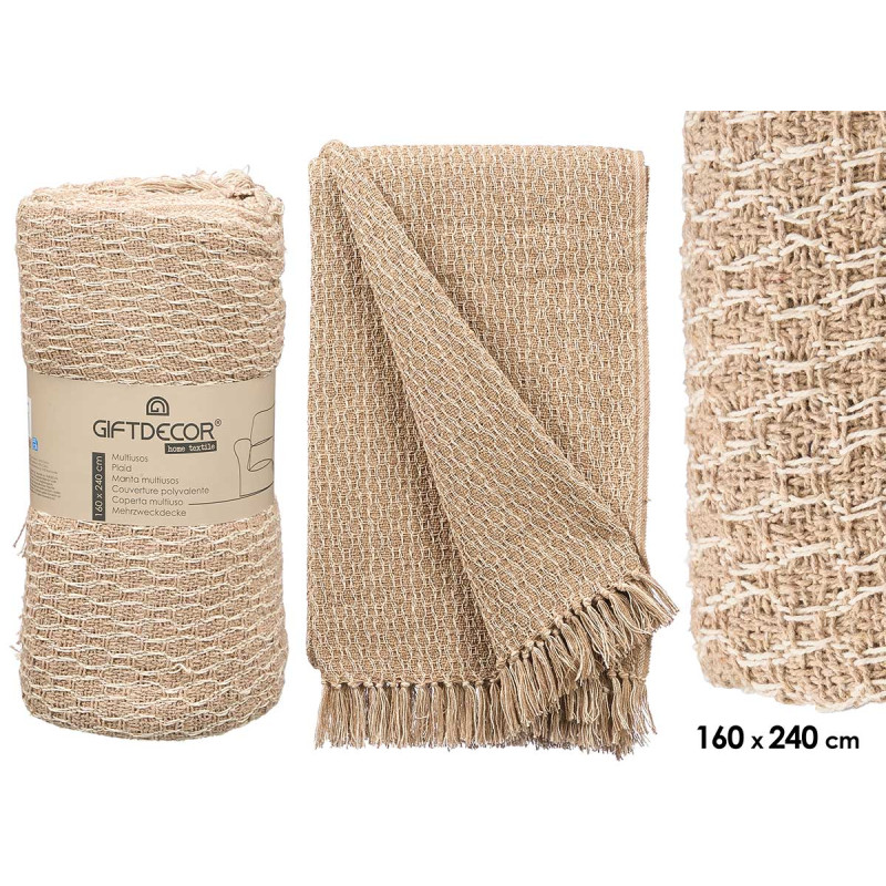 BEIGE WOVEN MULTI-PURPOSE THROW 160X240CM