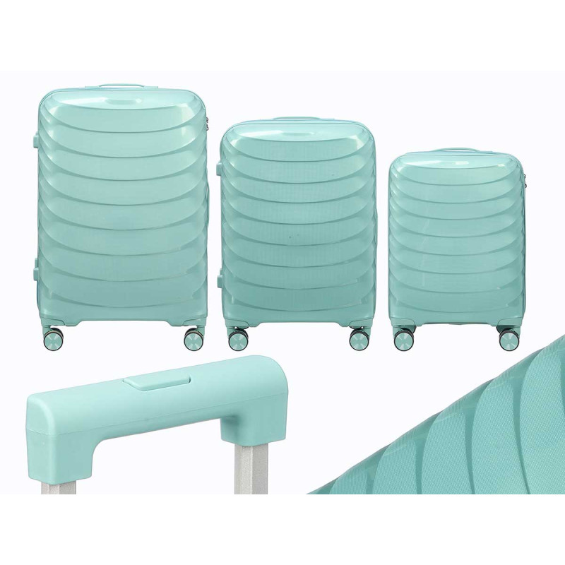 SET 3 WAVY SUITCASES GREEN