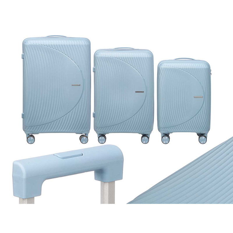 SET 3 STRIPED SUITCASES BLUE