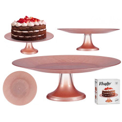 TARTERA VIDRIO 33CM CON PIE ROSA PASTEL