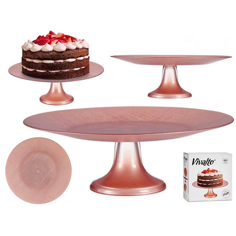 PRATO DE BOLO VIDRO 33CM COM PE ROSA PASTEL 