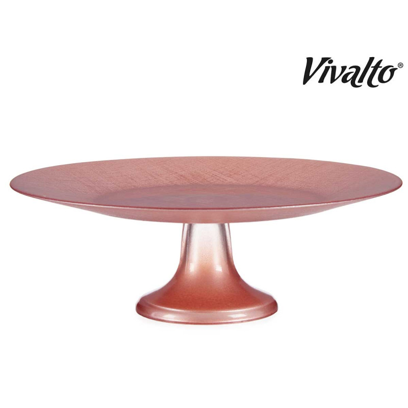 TARTERA VIDRIO 33CM CON PIE ROSA PASTEL