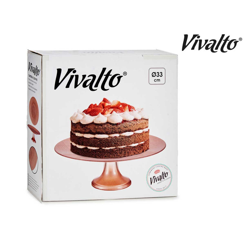 TARTERA VIDRIO 33CM CON PIE ROSA PASTEL